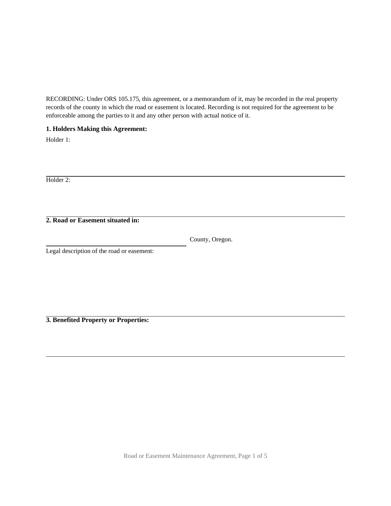 Lake County Road or Easement Maintenance Agreement (Two Holders) Form
