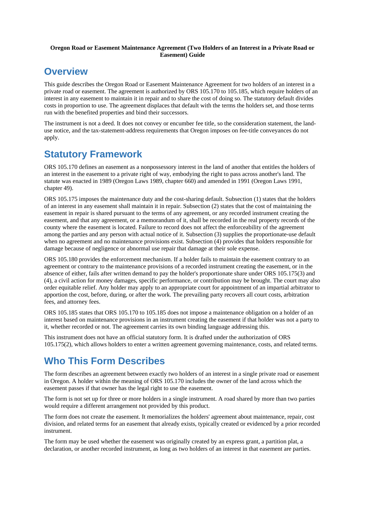 Lake County Road or Easement Maintenance Agreement (Two Holders) Guide