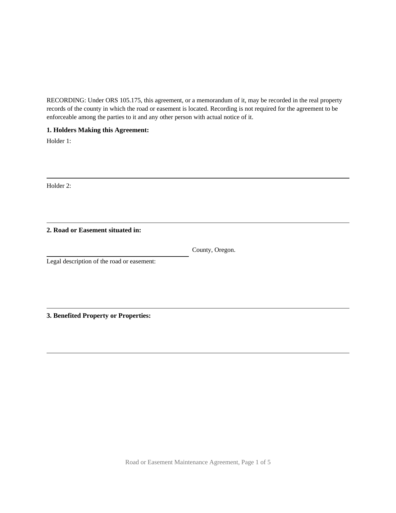 Crook County Road or Easement Maintenance Agreement (Two Holders) Form