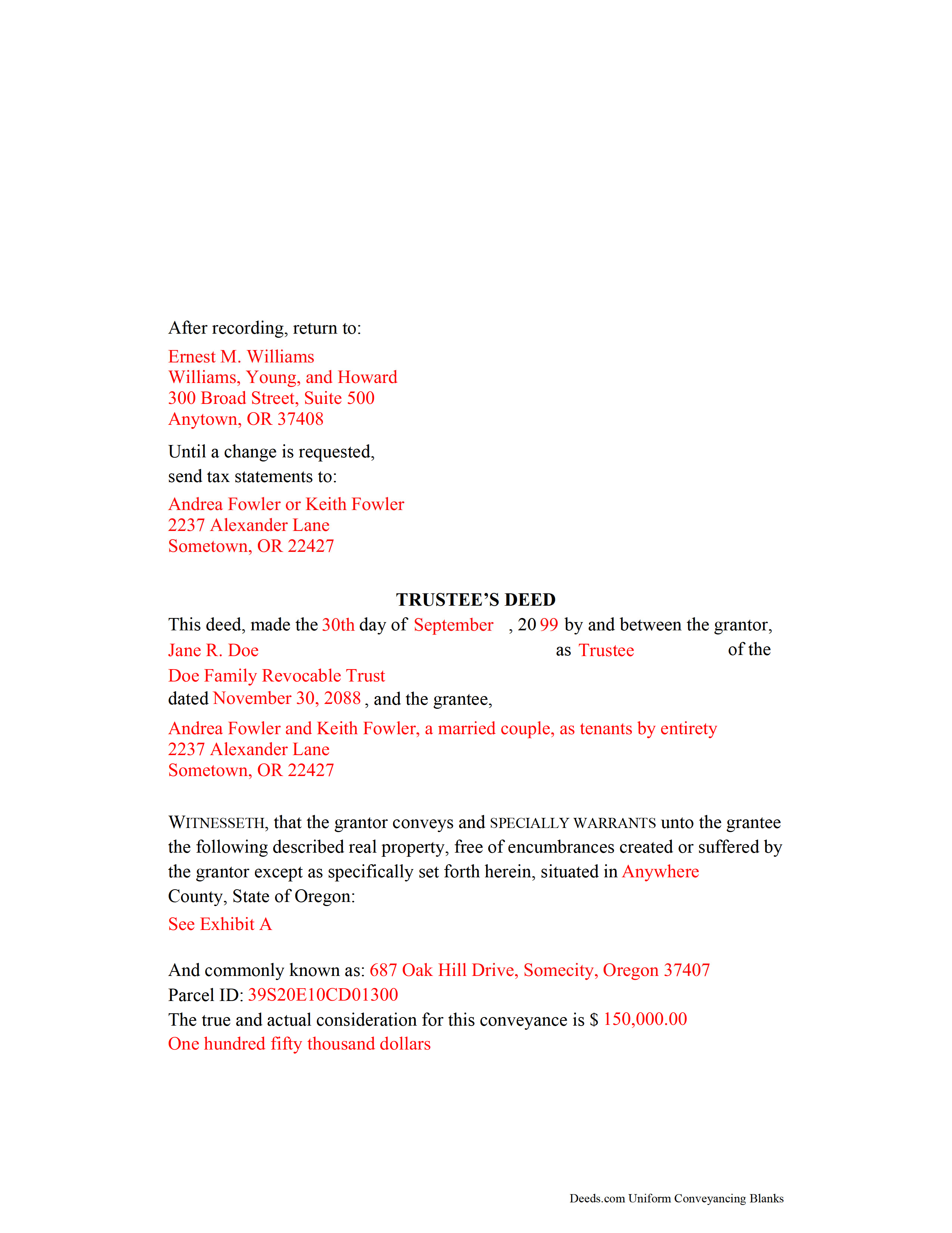 Completed Example of the Trustee Deed Document