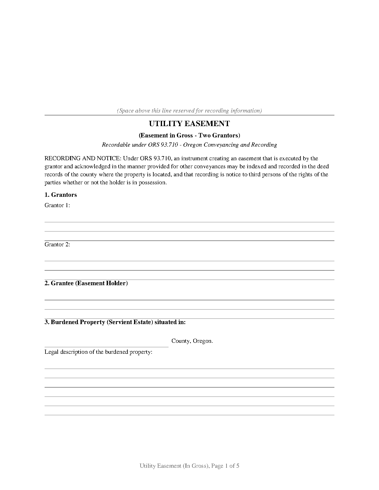 Benton County Utility Easement (In Gross) Form