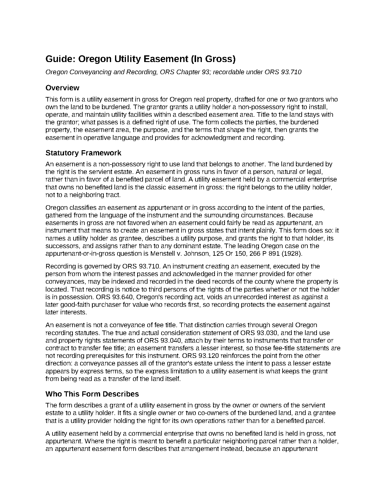Benton County Utility Easement (In Gross) Guide