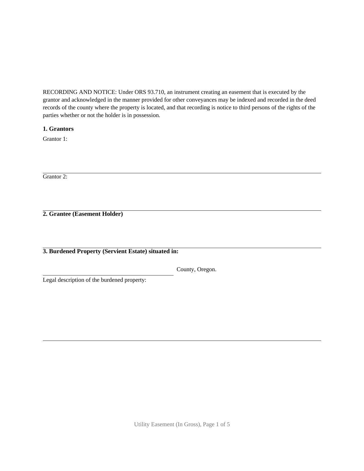 Union County Utility Easement (In Gross) Form