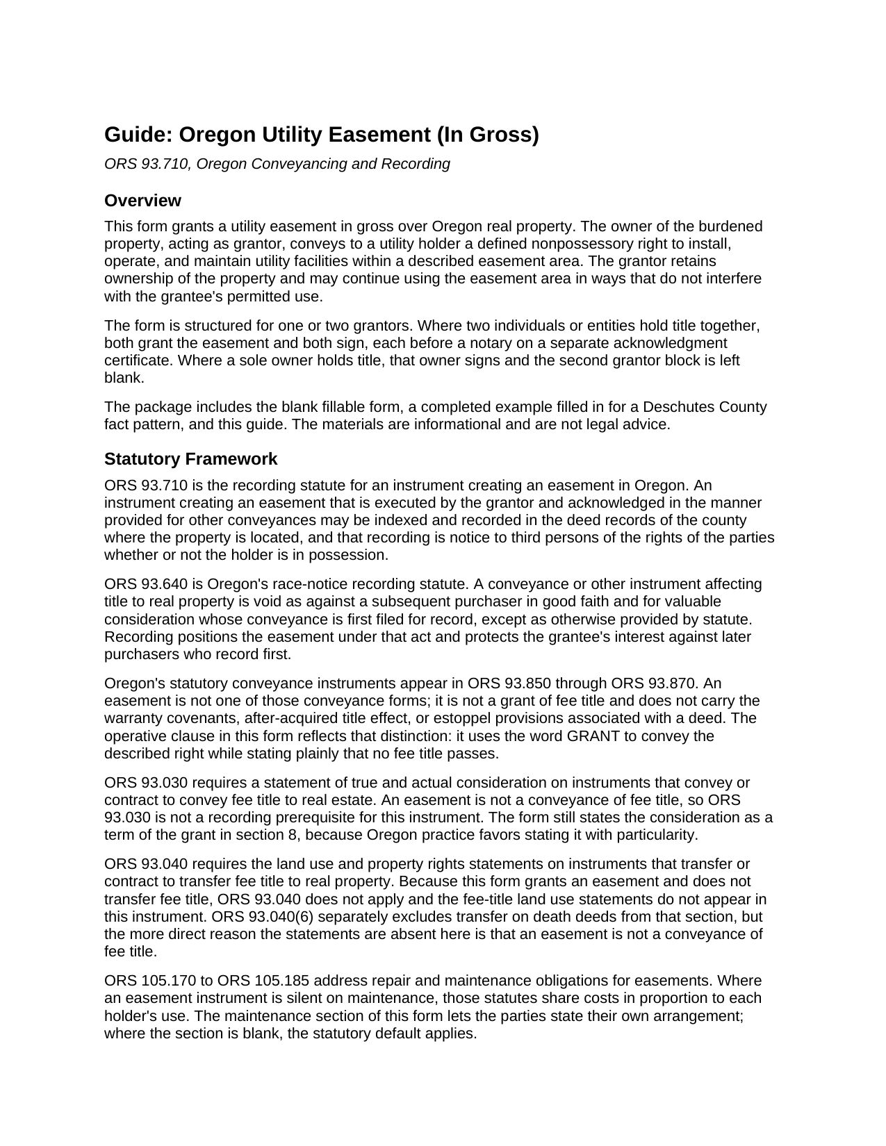 Union County Utility Easement (In Gross) Guide