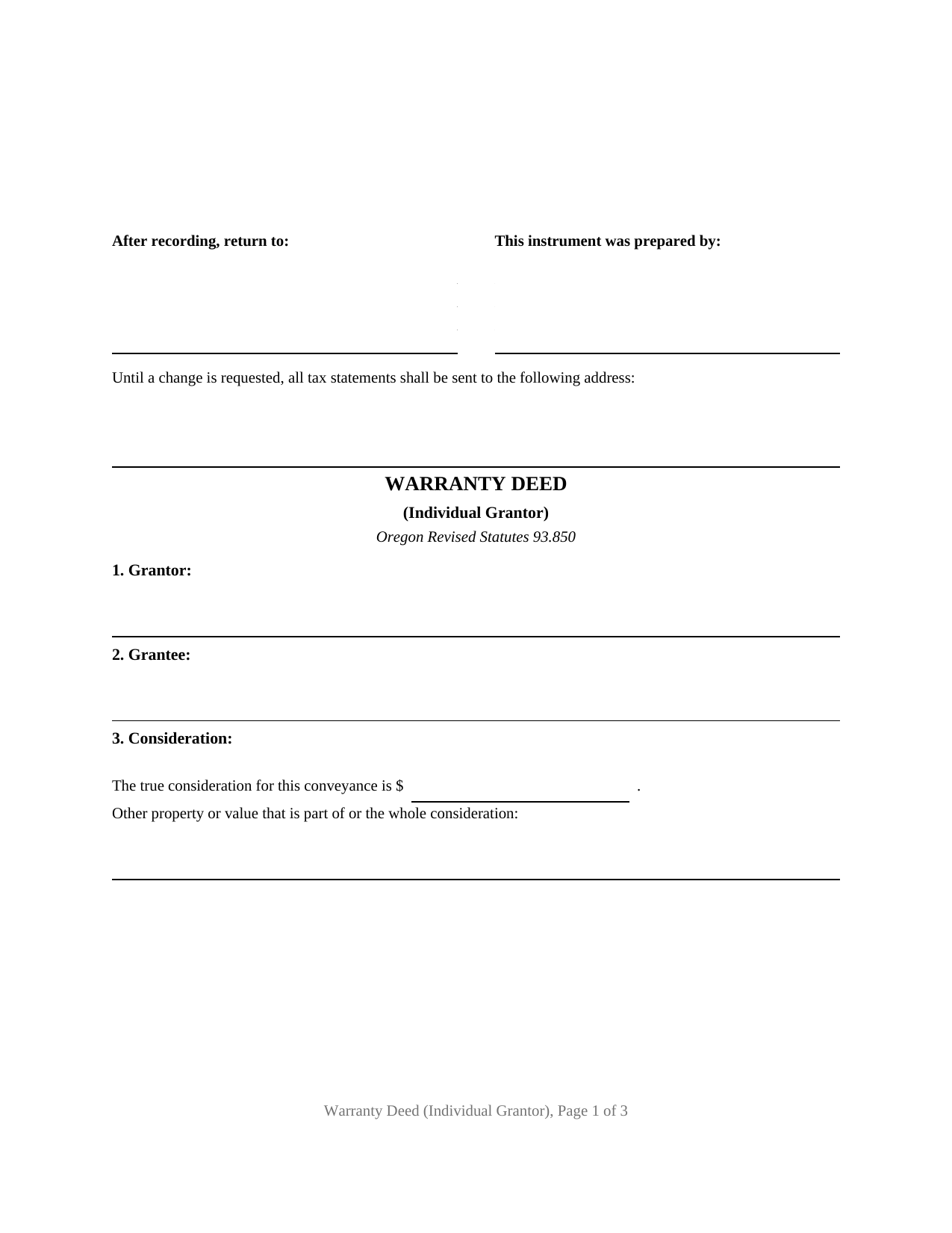 Malheur County Warranty Deed (Individual Grantor) Form