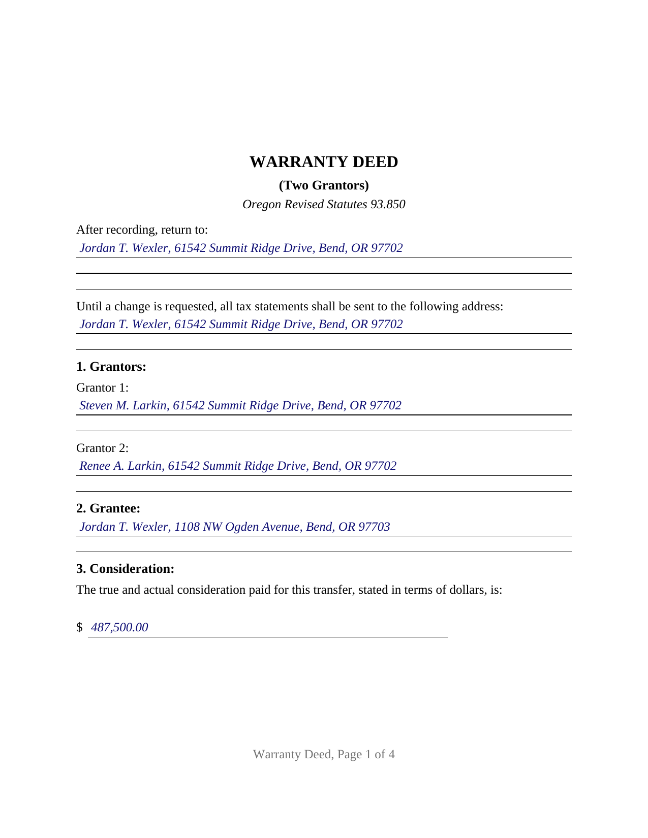 Jefferson County Completed Example of the Warranty Deed (Two Grantors) Document