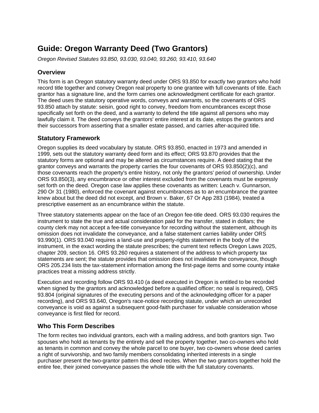 Jefferson County Warranty Deed (Two Grantors) Guide