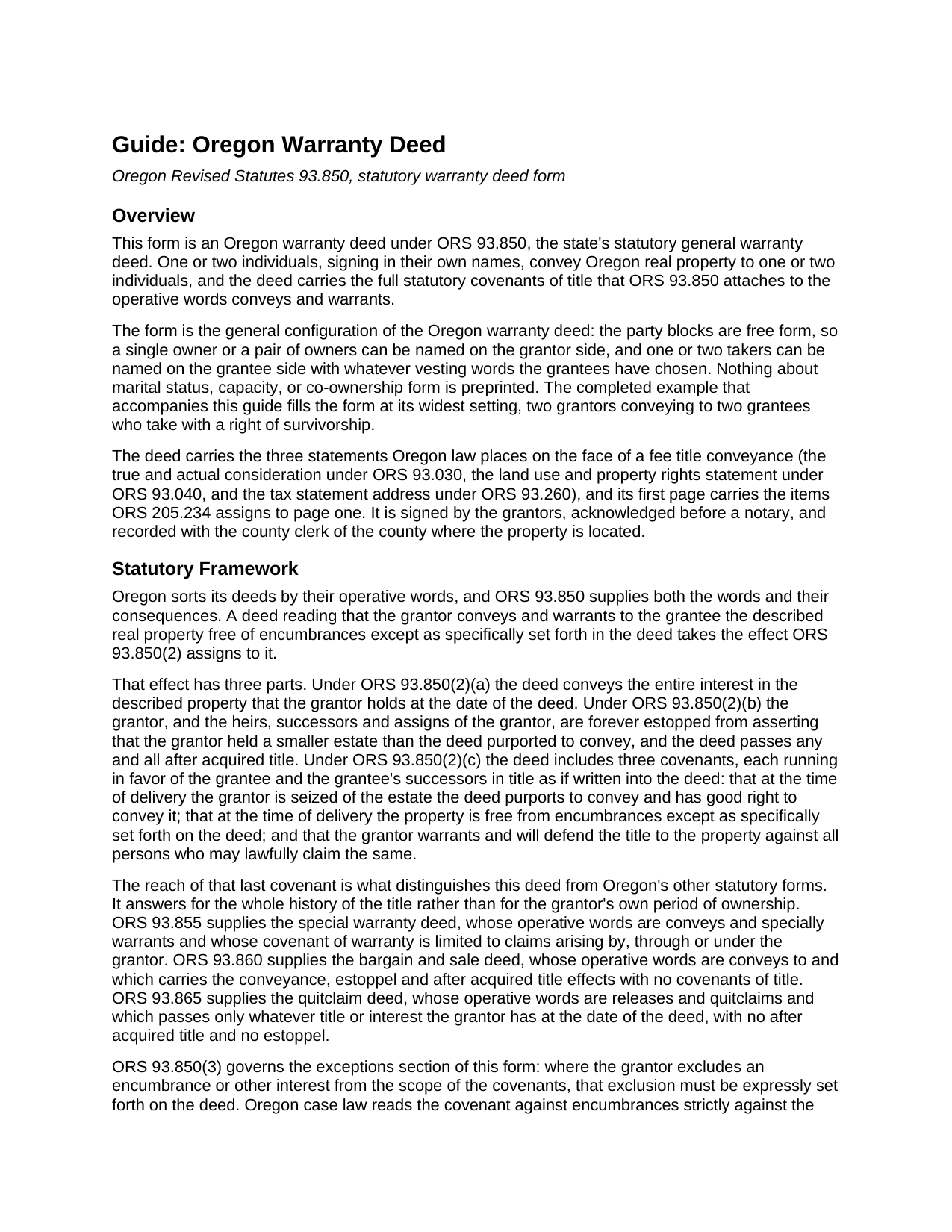 Harney County Warranty Deed Guide