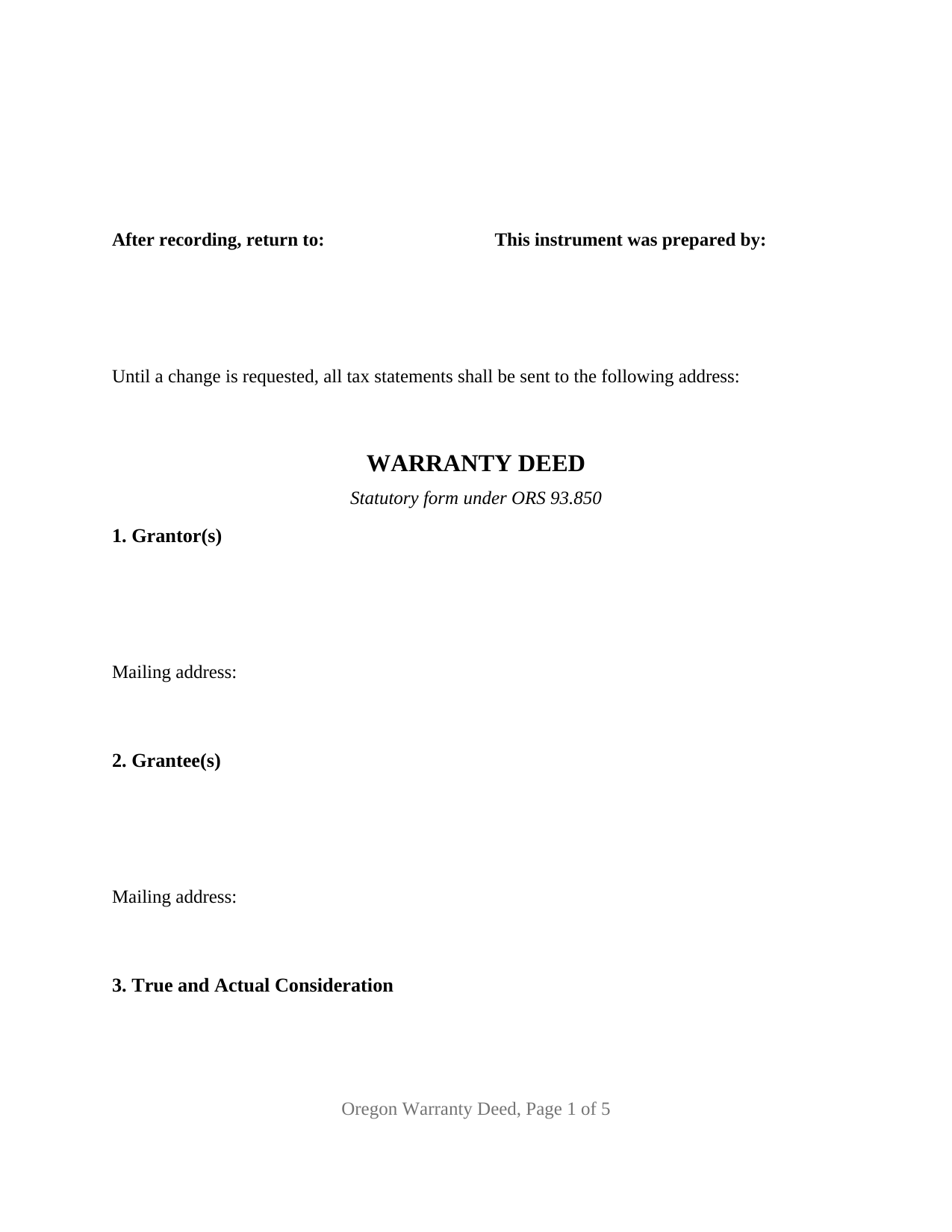 Sherman County Warranty Deed Form