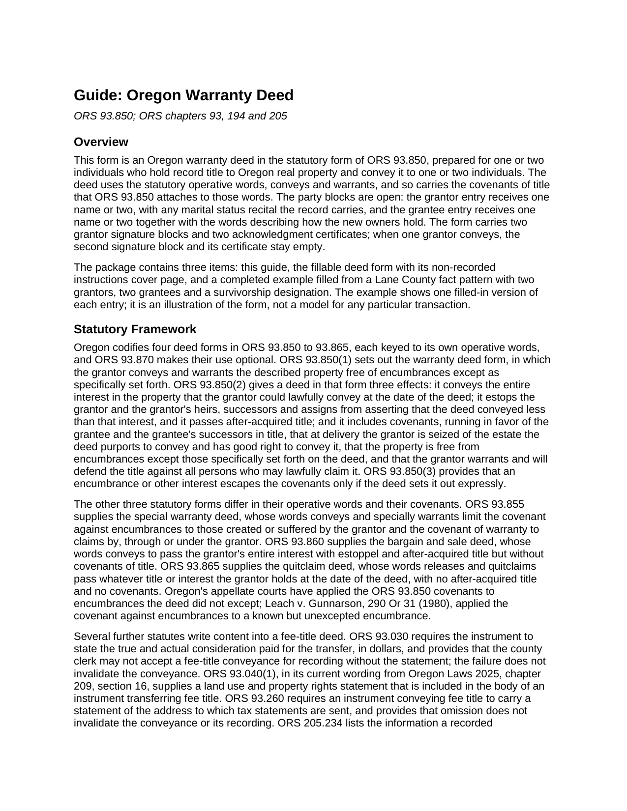 Sherman County Warranty Deed Guide