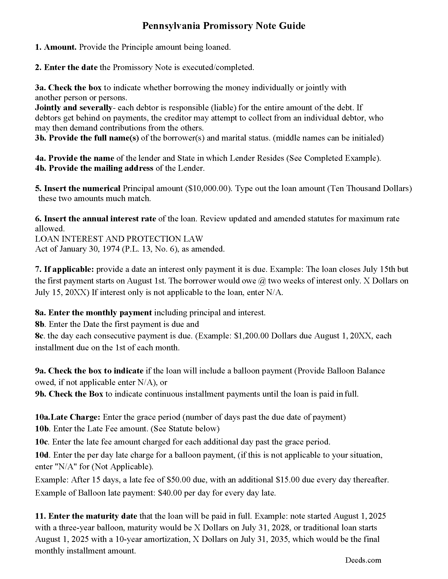 Promissory Note Guidelines