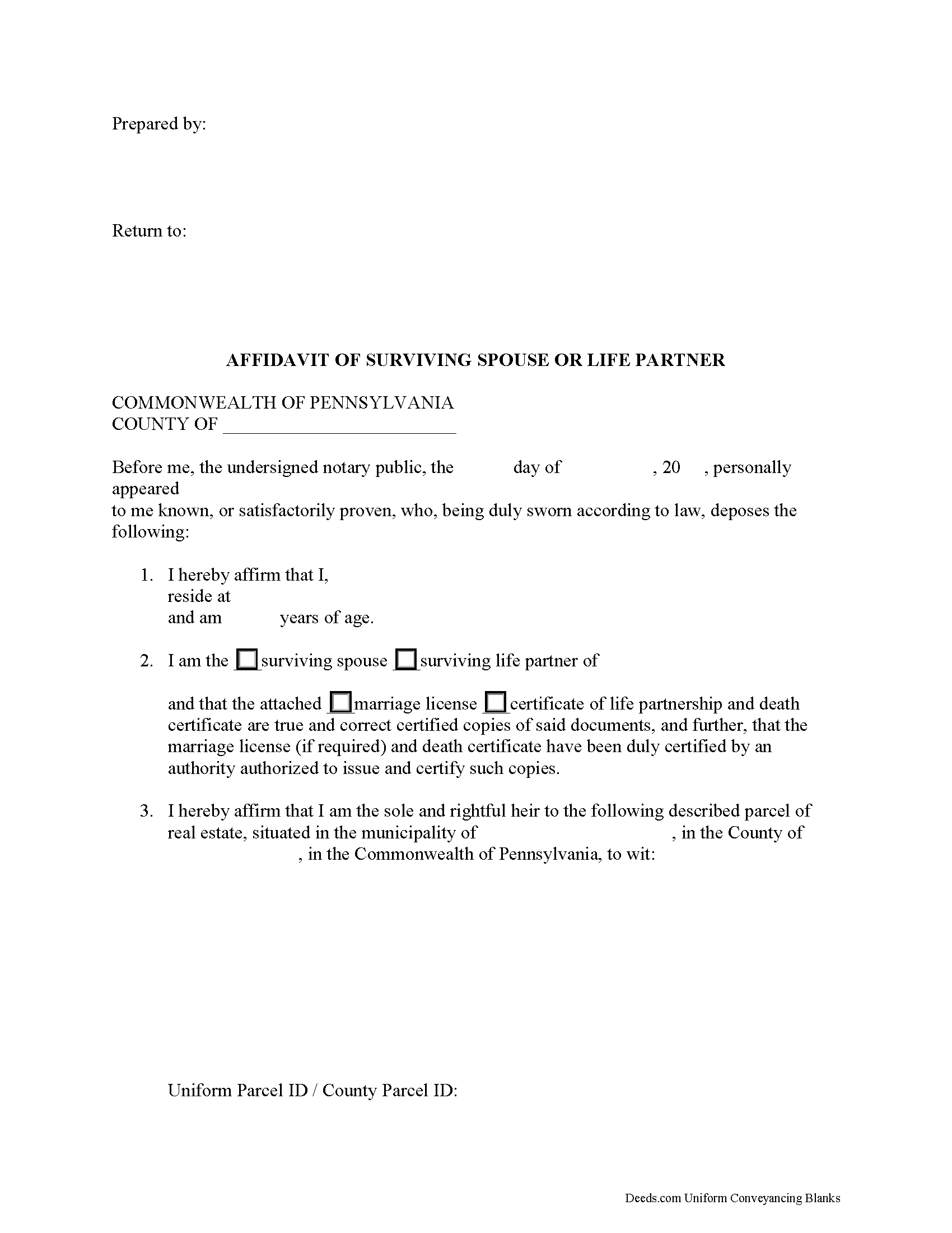 Pennsylvania Affidavit of Surviving Spouse Image