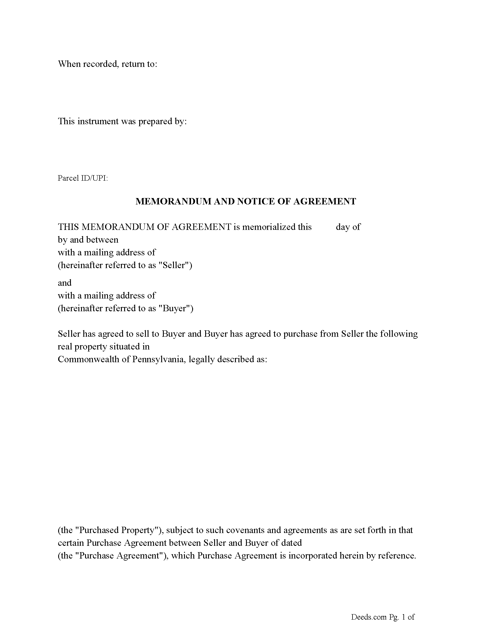 Memorandum and Notice of Agreement