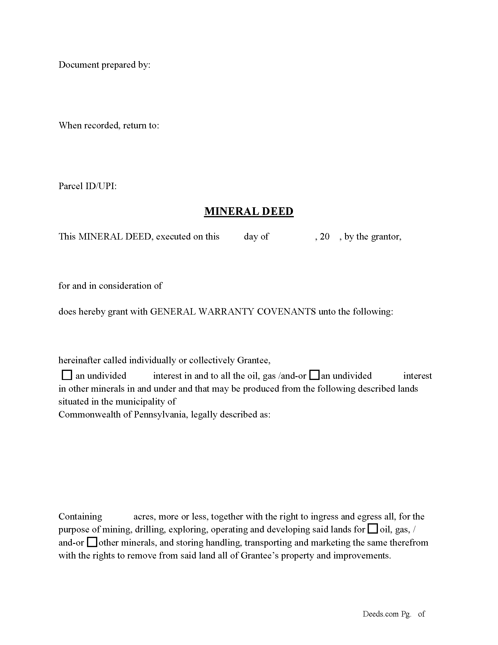 Pennsylvania Mineral Deed Image