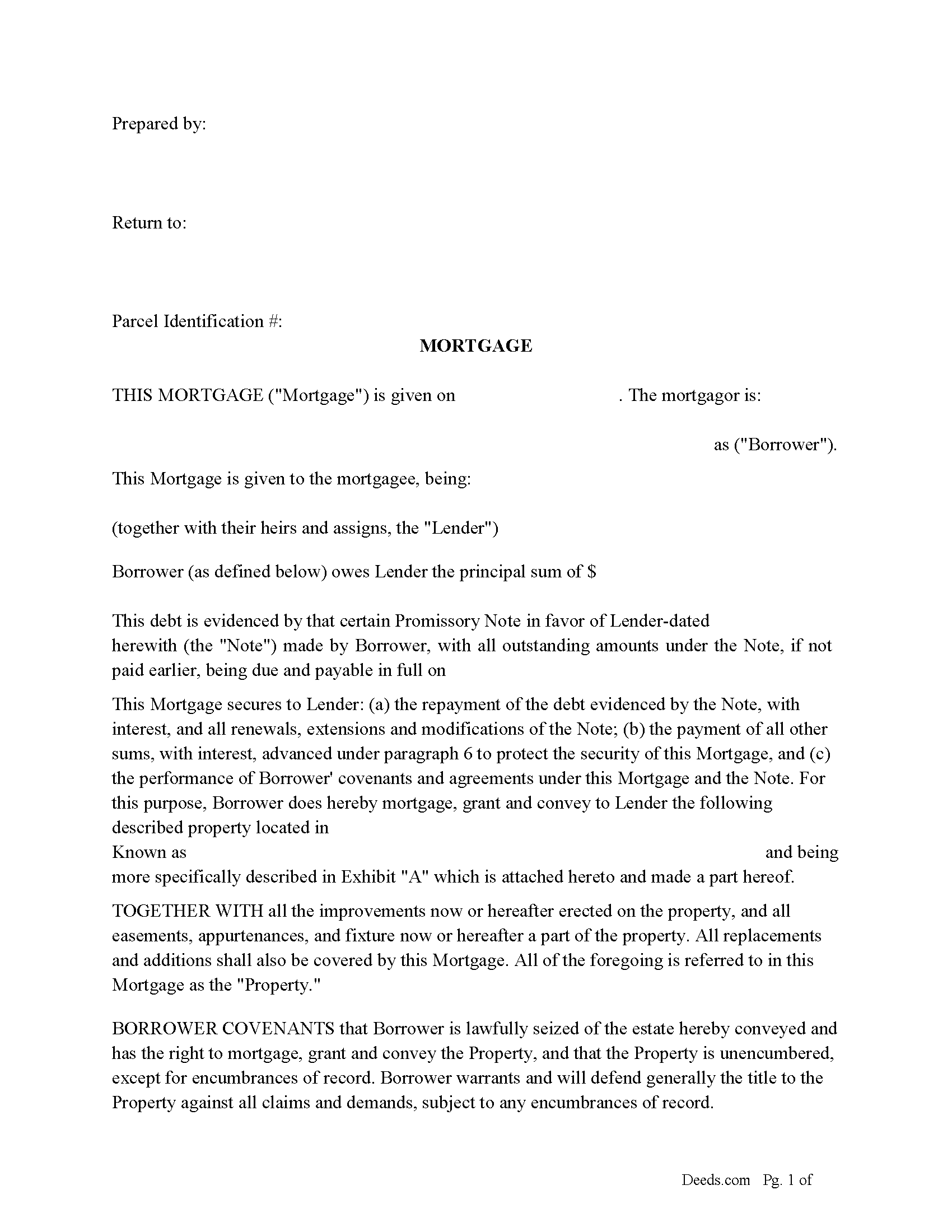 Mortgage Instrument and Promissory Note