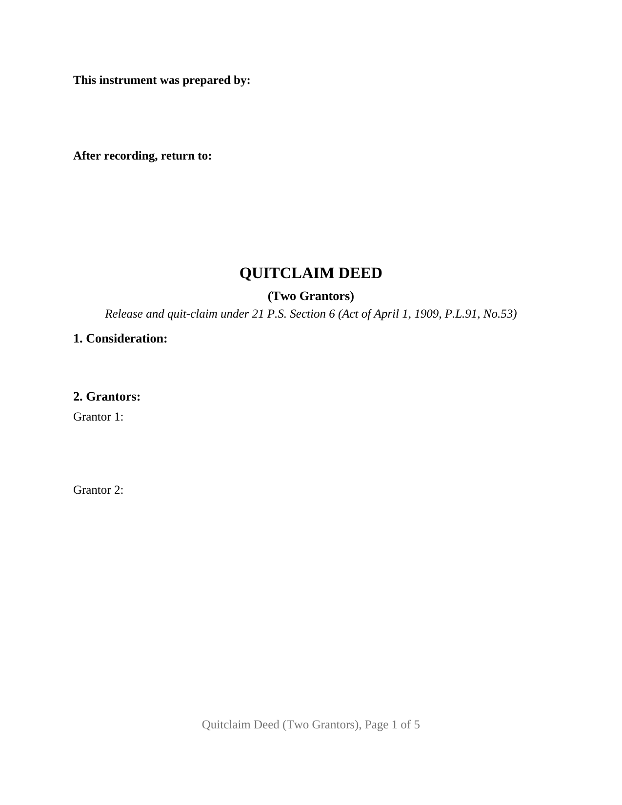 Pennsylvania Quitclaim Deed (Two Grantors)