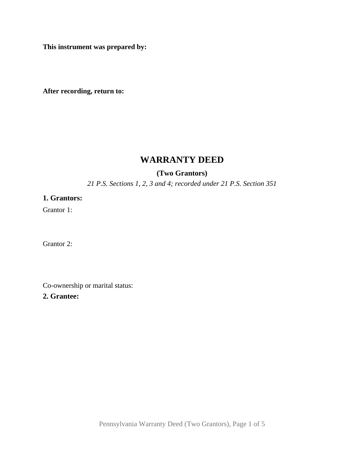 Pennsylvania Warranty Deed (Two Grantors)