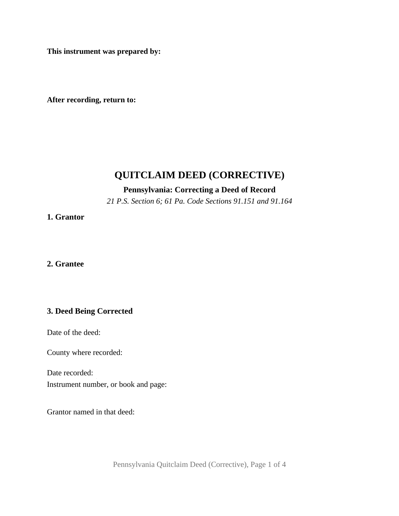 Bucks County Quitclaim Deed (Corrective) Form