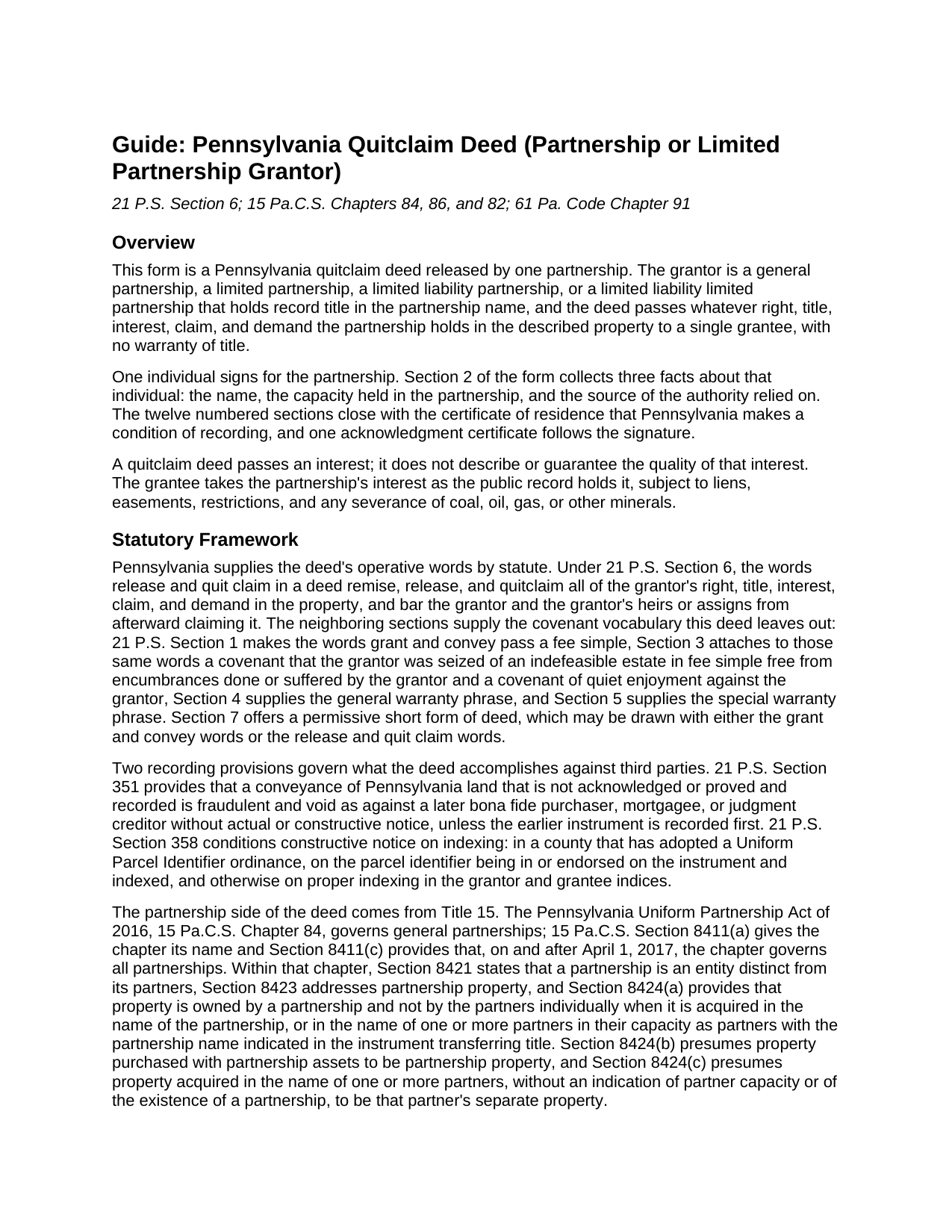 Wayne County Quitclaim Deed (Partnership or Limited Partnership Grantor) Guide