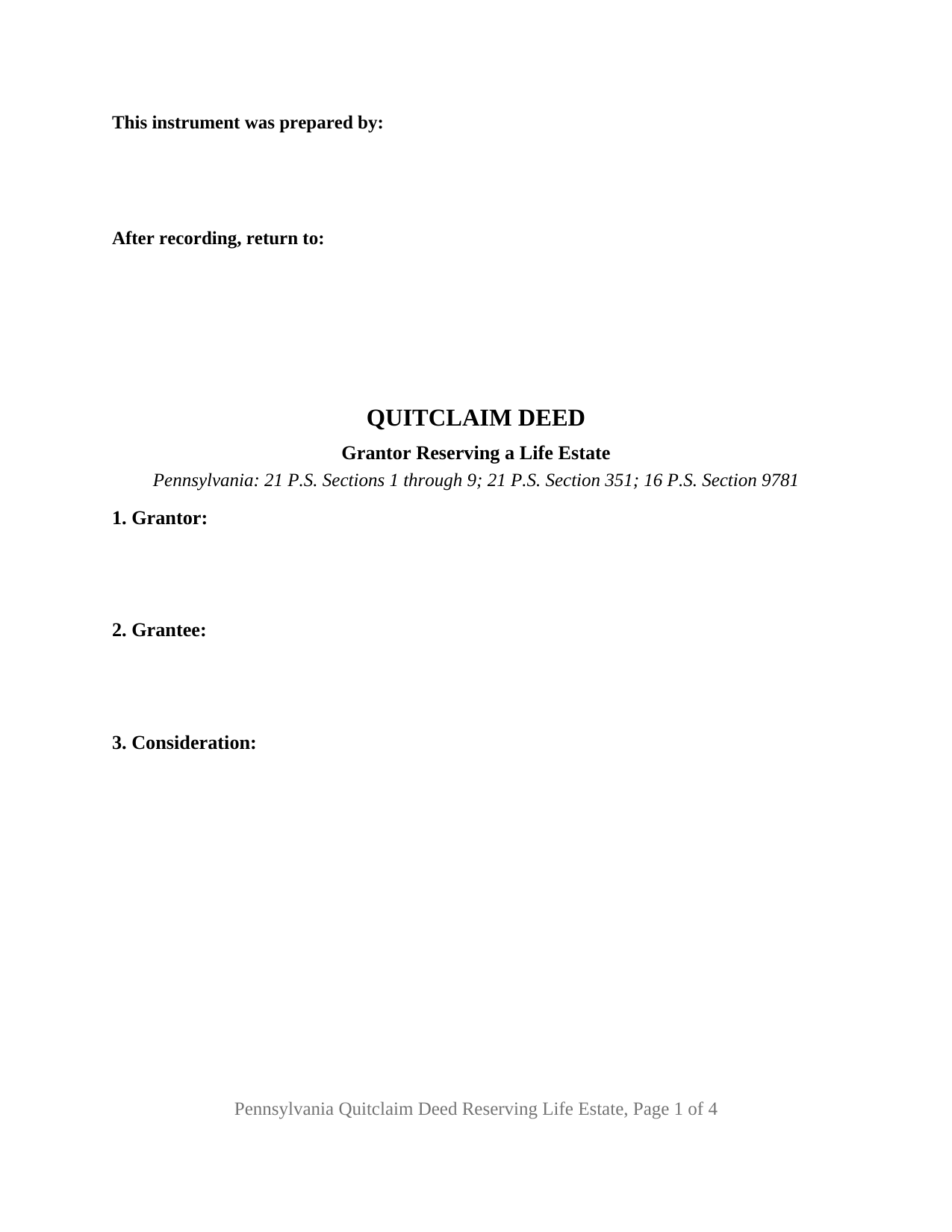 Butler County Quitclaim Deed (Reserving Life Estate) Form