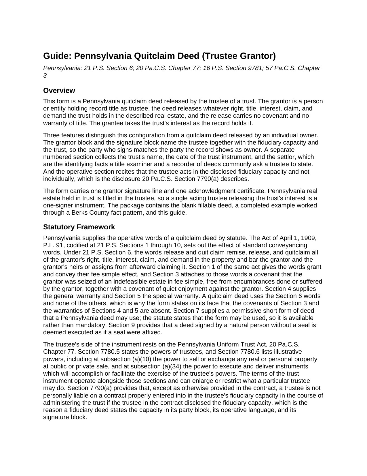 Mercer County Quitclaim Deed (Trustee Grantor) Guide