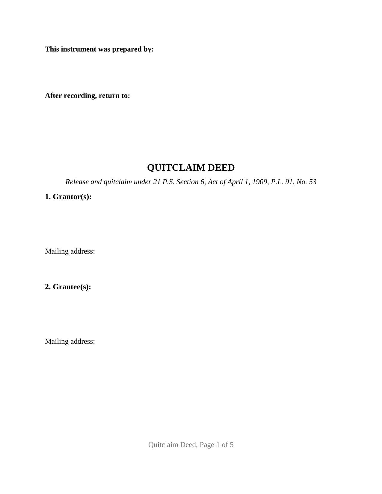Montour County Quitclaim Deed Form