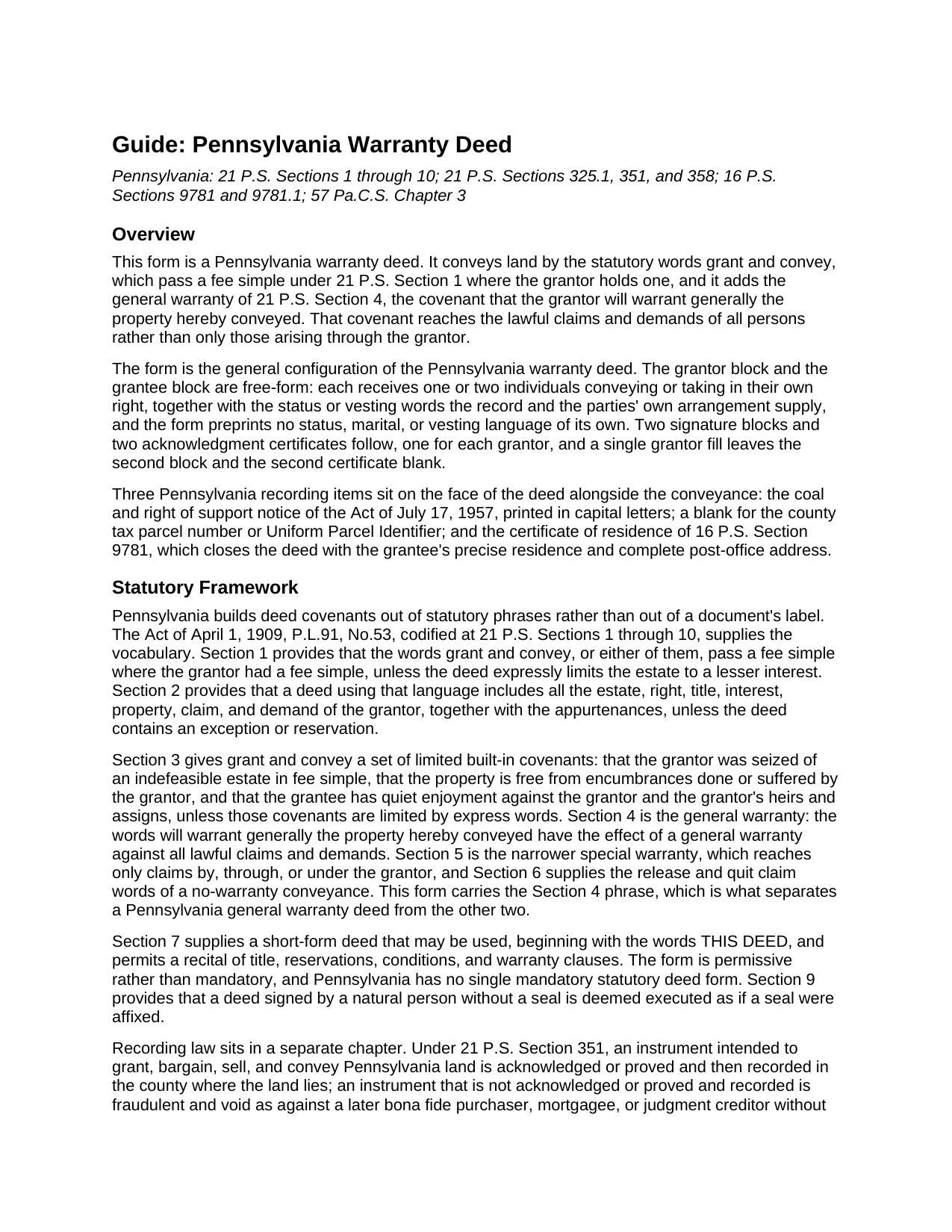 Montour County Warranty Deed Guide