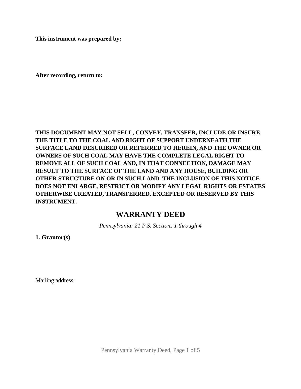 Montour County Warranty Deed Form