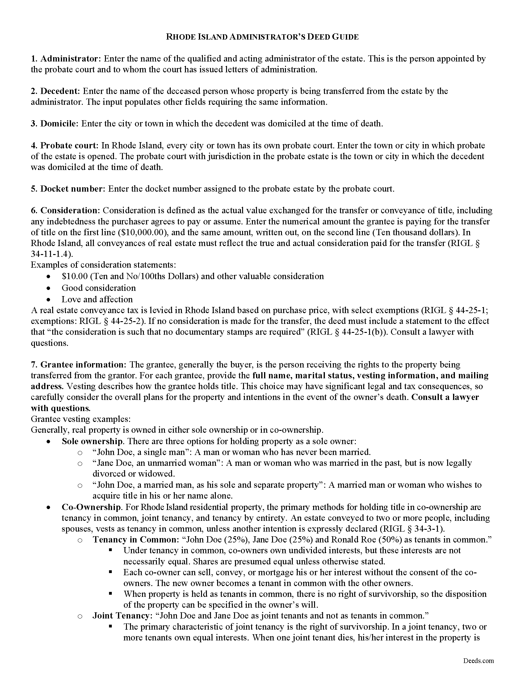 Providence County Administrator Deed Guide