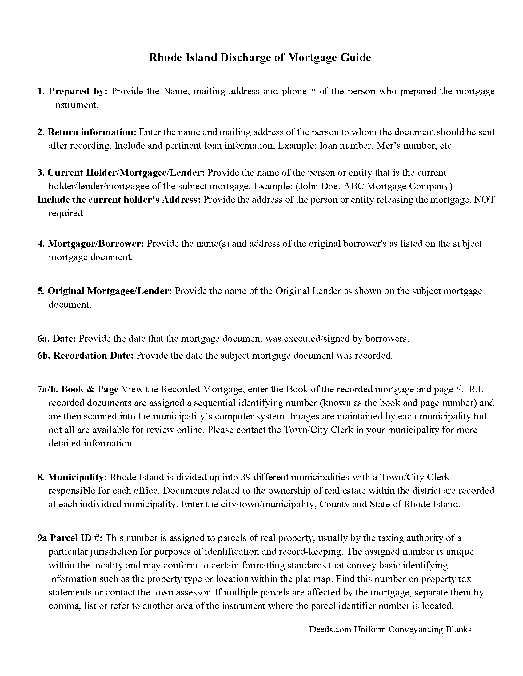 Bristol County Discharge of Mortgage Guidelines