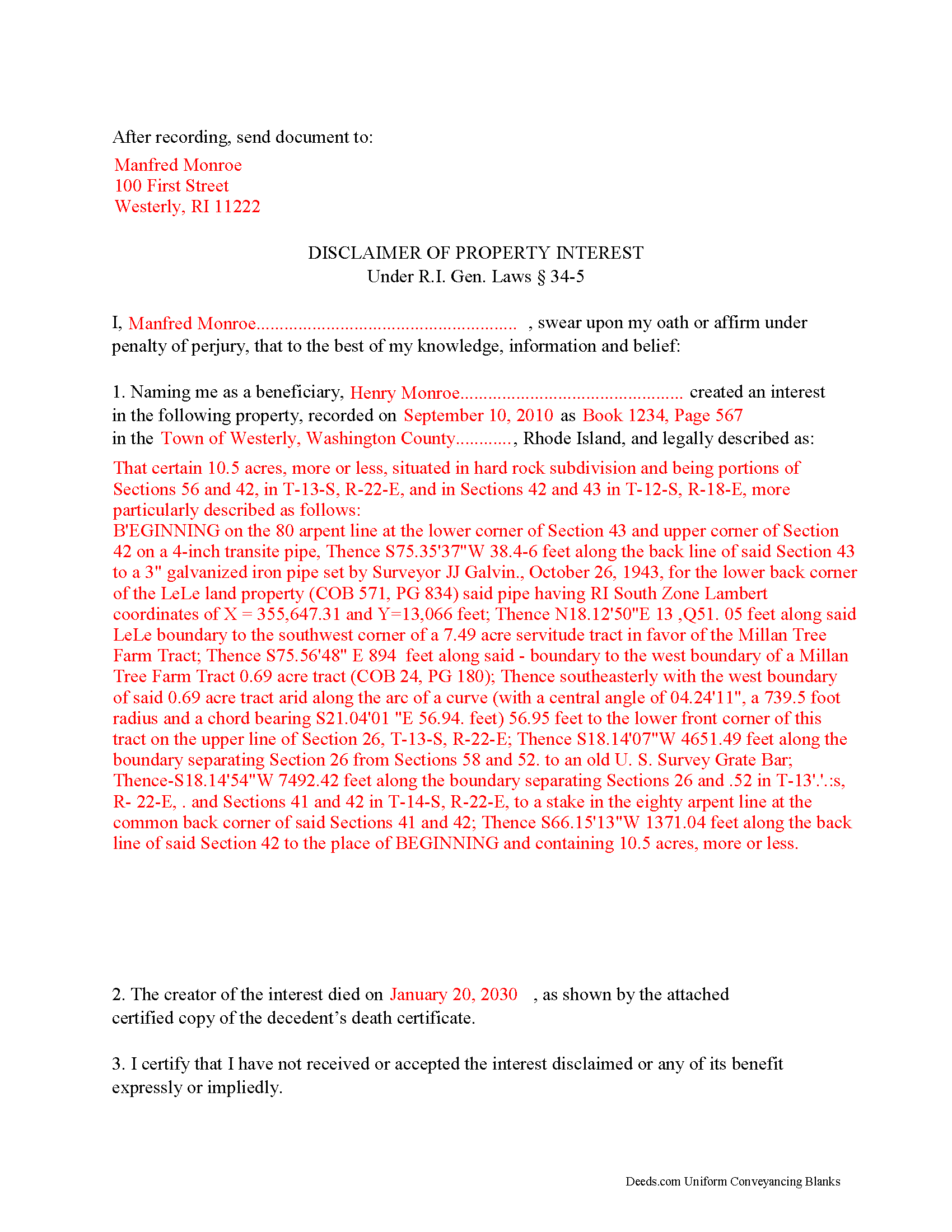 Kent County Completed Example of the Disclaimer of Interest Document