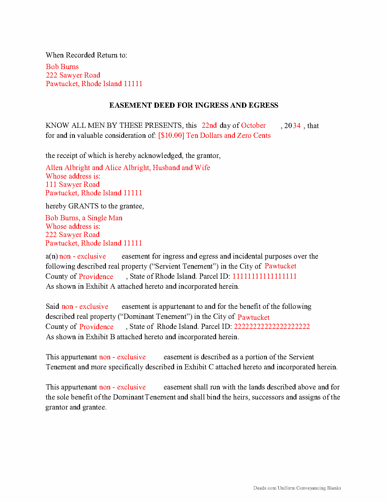 Newport County Completed Example of the Easement Deed Document