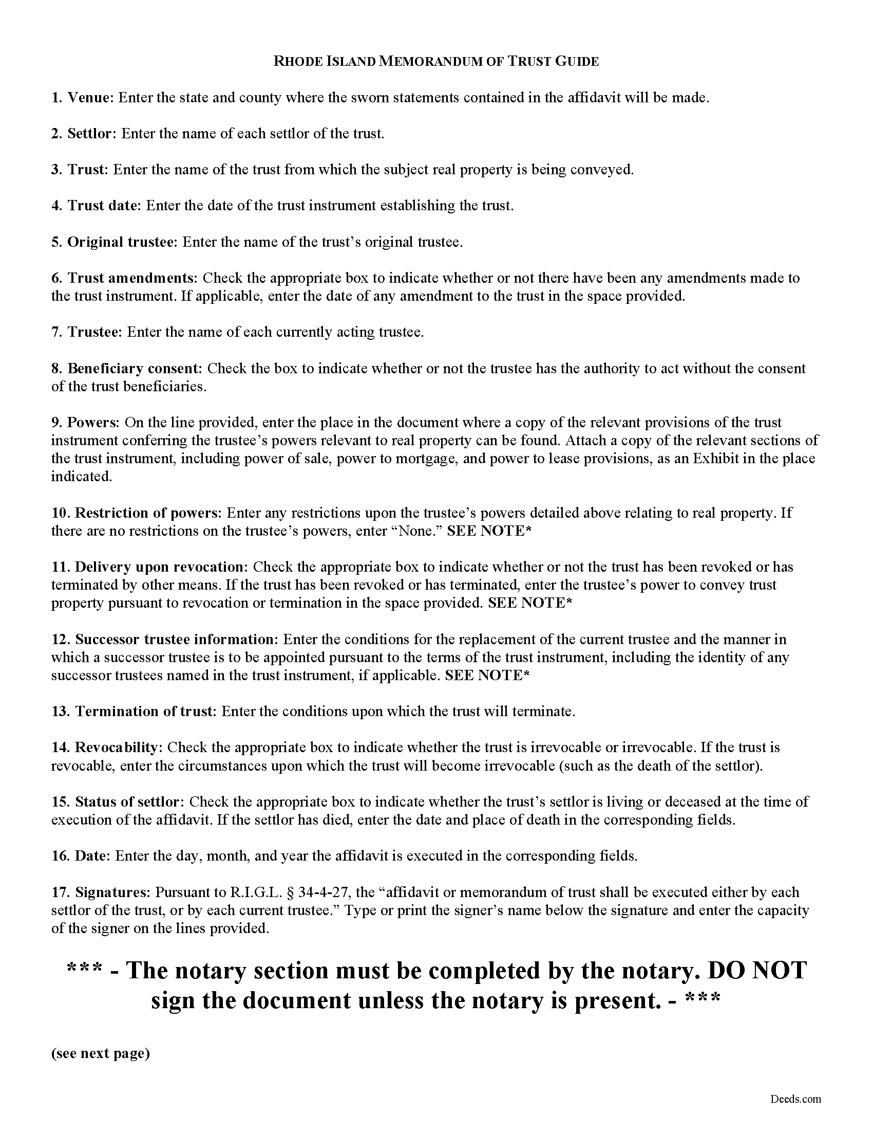 Kent County Memorandum of Trust Guide