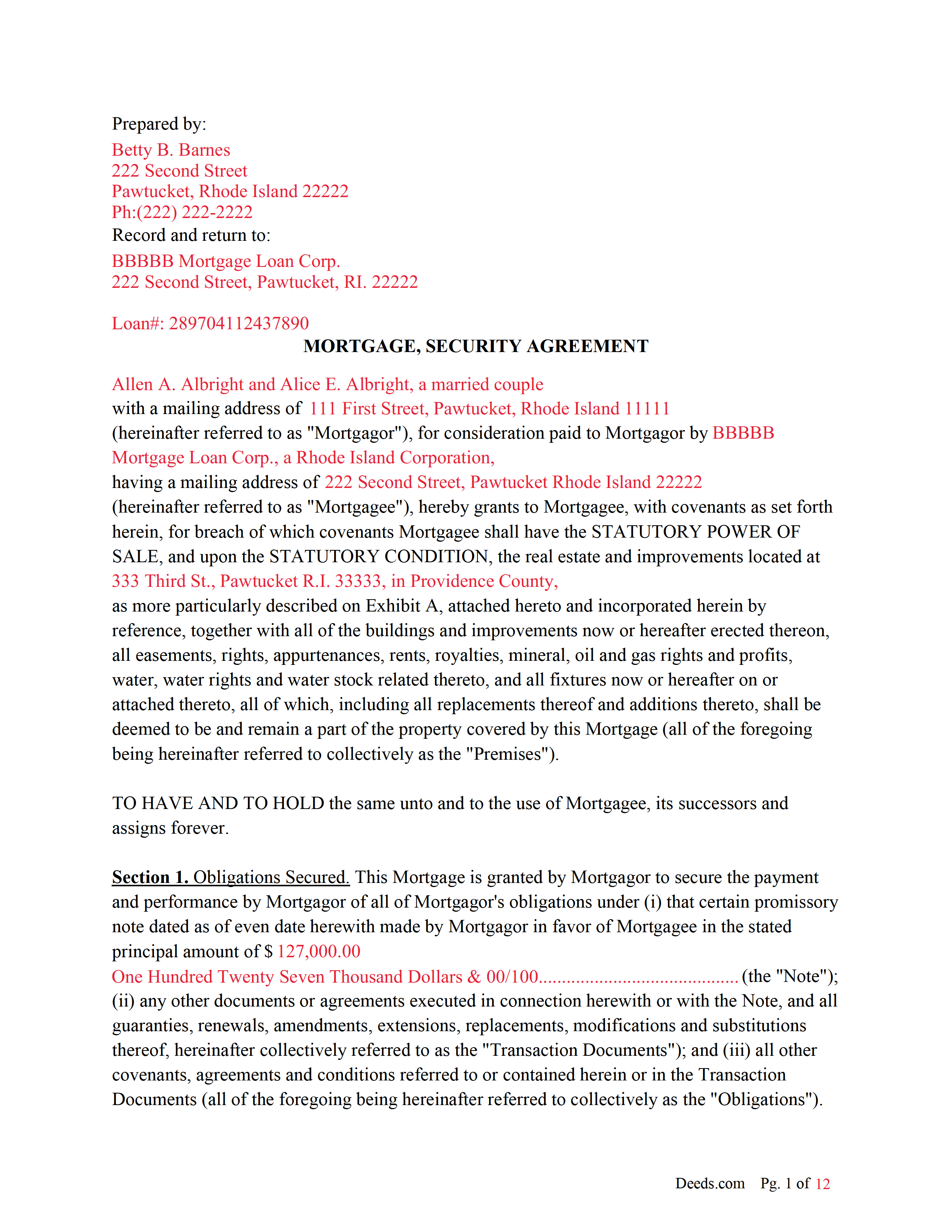 Kent County Completed Example of the Mortgage Document