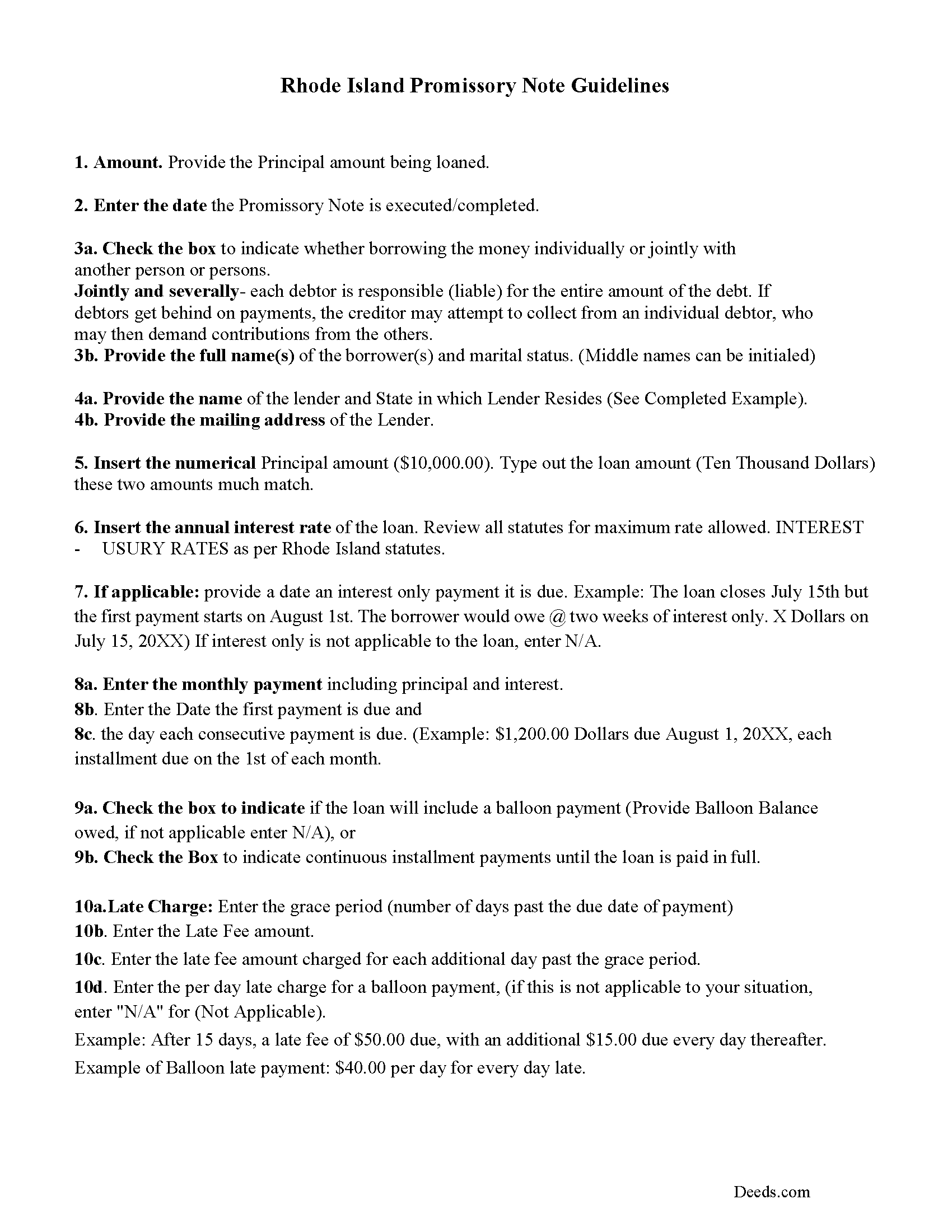 Promissory Note Guidelines