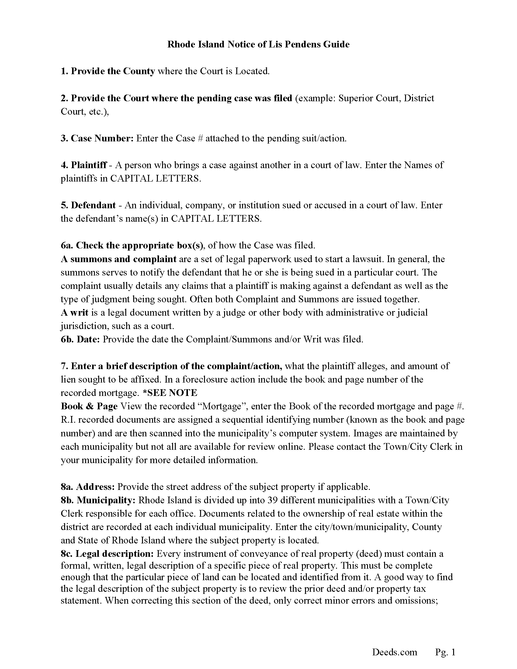 Bristol County Notice of Lis Pendens Guidelines