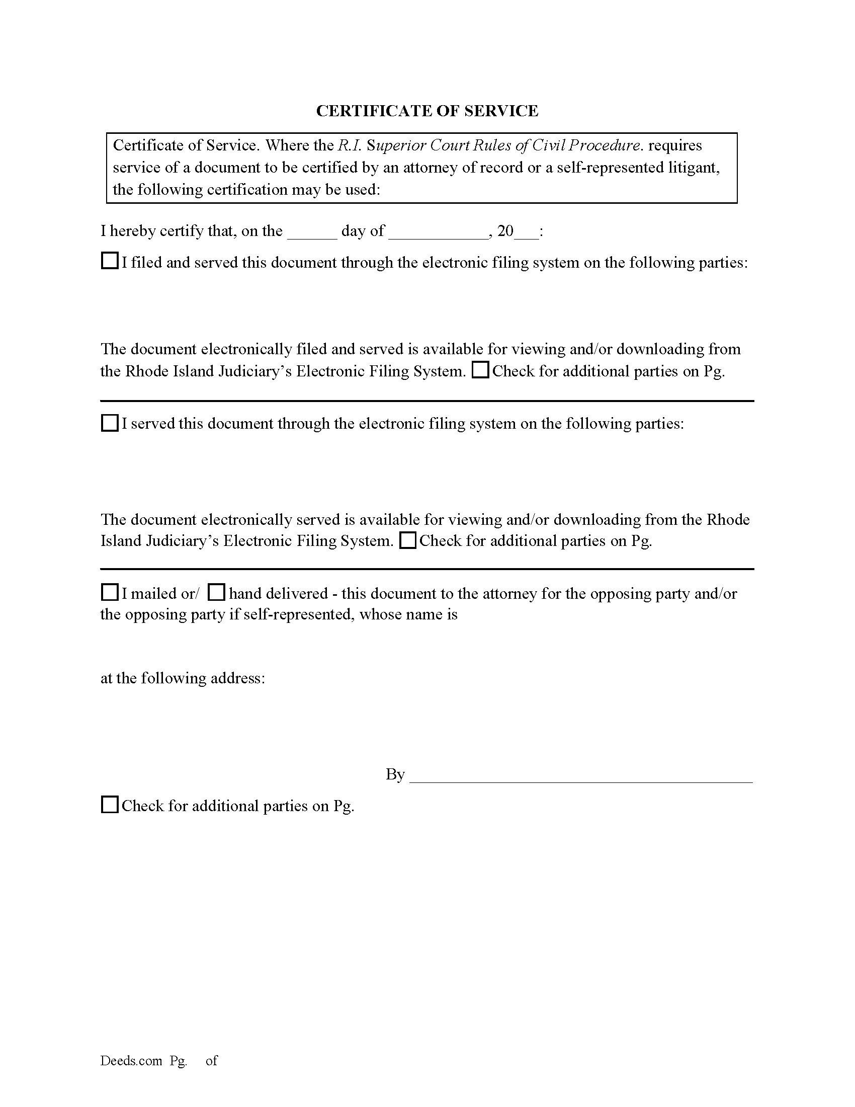 R.I. Certificate of Service Form
