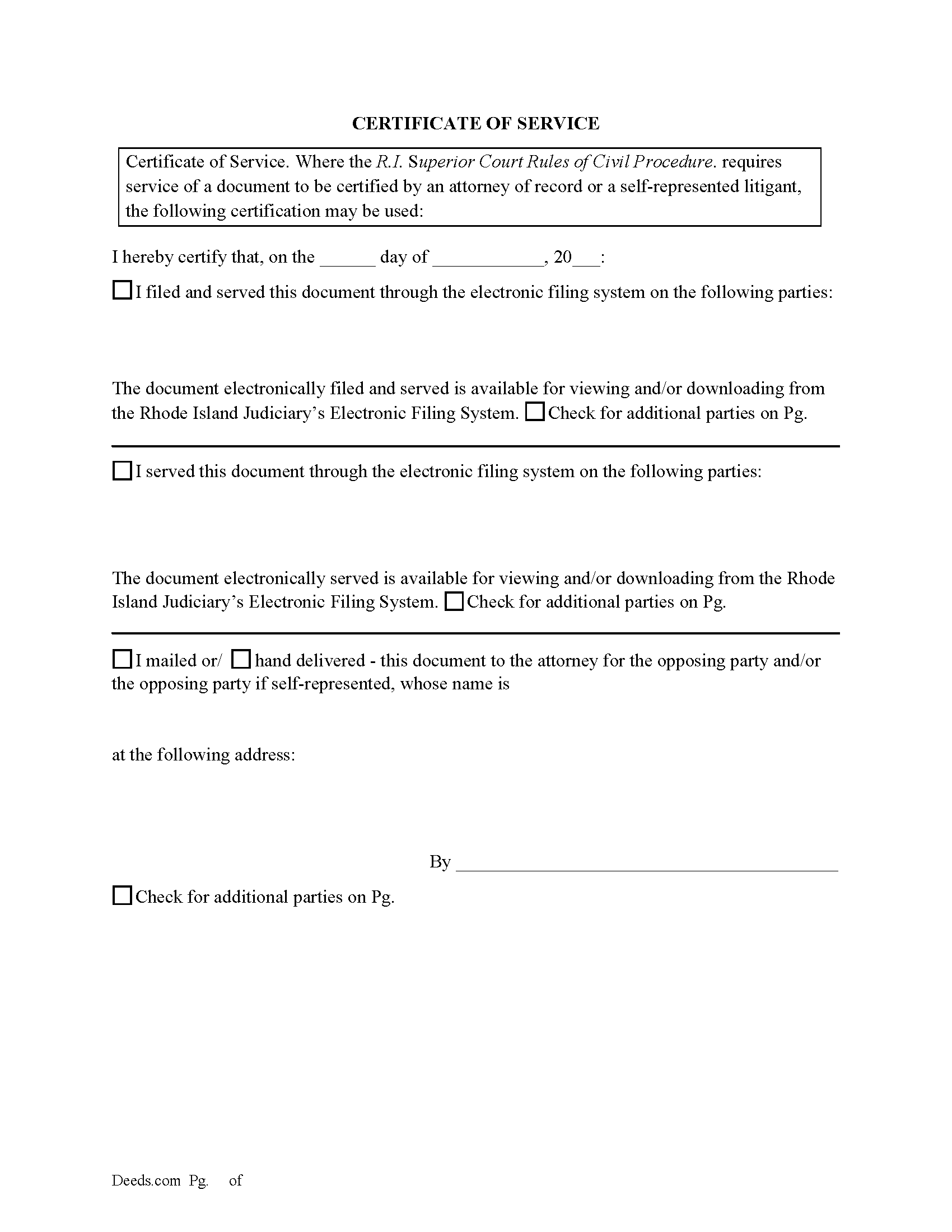 Providence County R.I. Certificate of Service Form