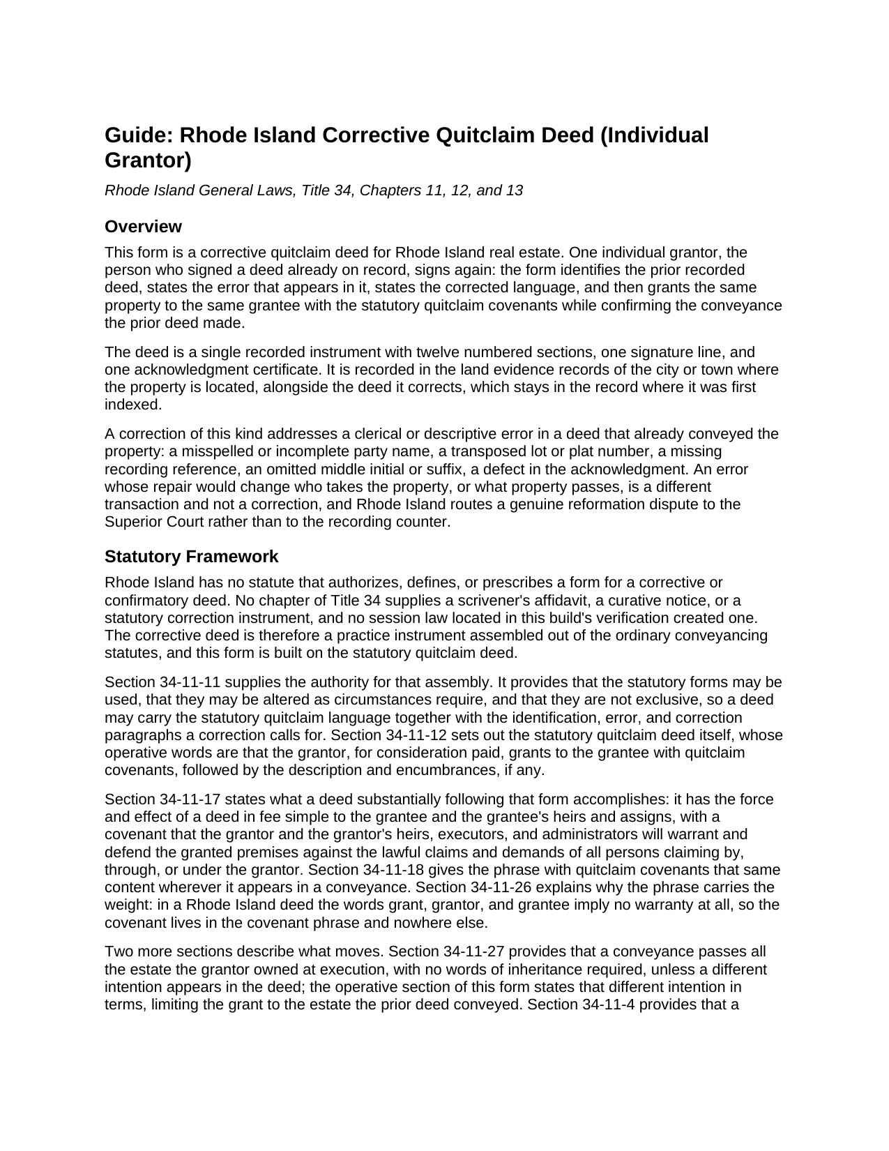 Kent County Quitclaim Deed (Corrective) Guide