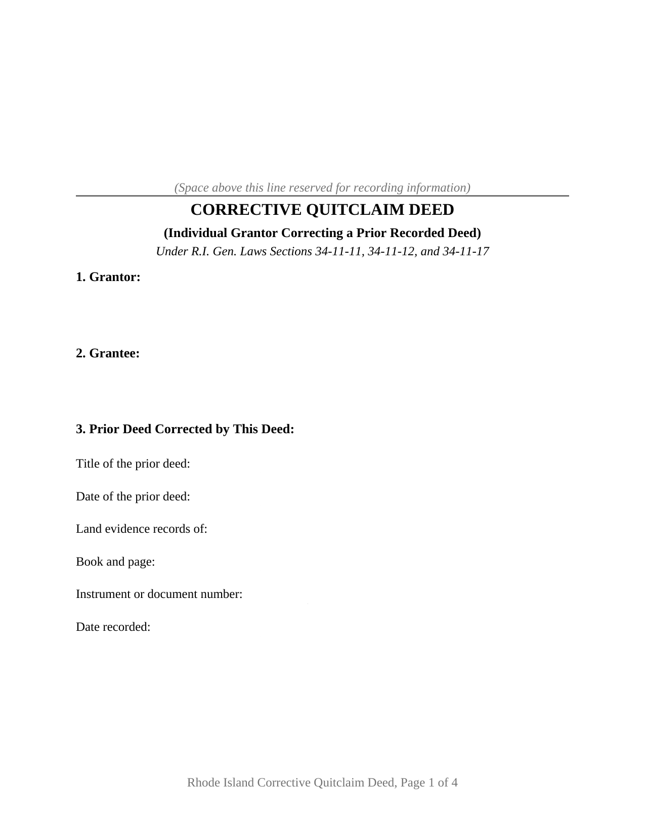 Kent County Quitclaim Deed (Corrective) Form