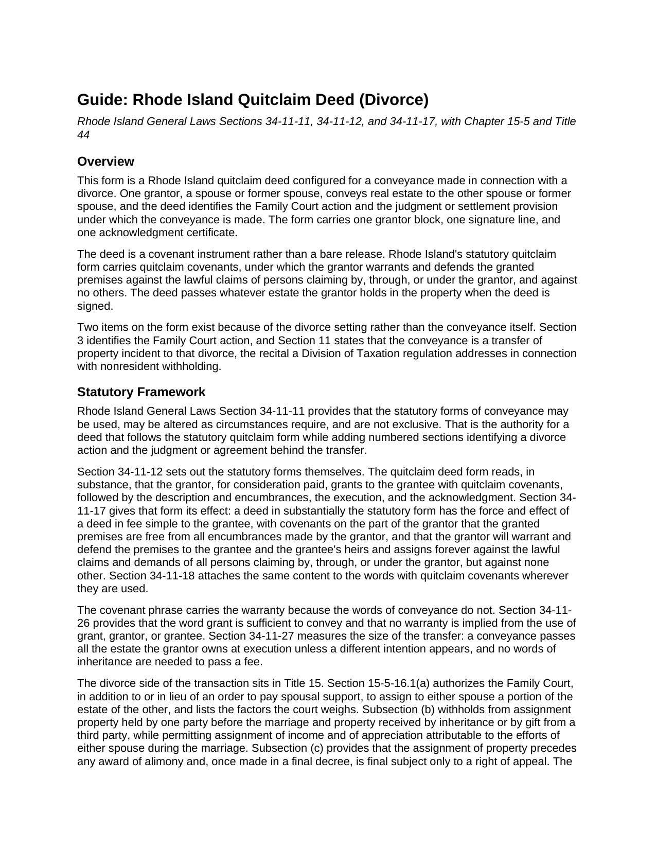 Bristol County Quitclaim Deed (Divorce) Guide