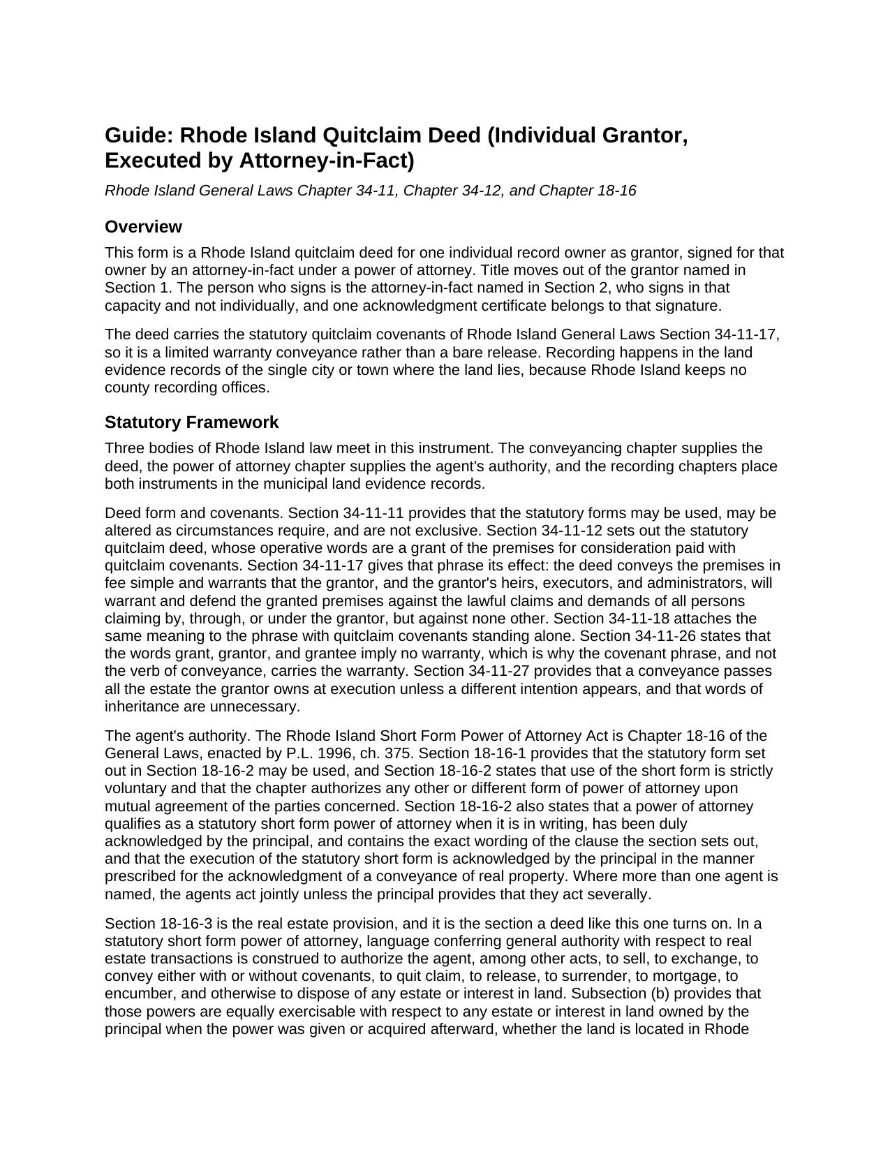 Bristol County Quitclaim Deed (Individual Grantor by Attorney-in-Fact) Guide