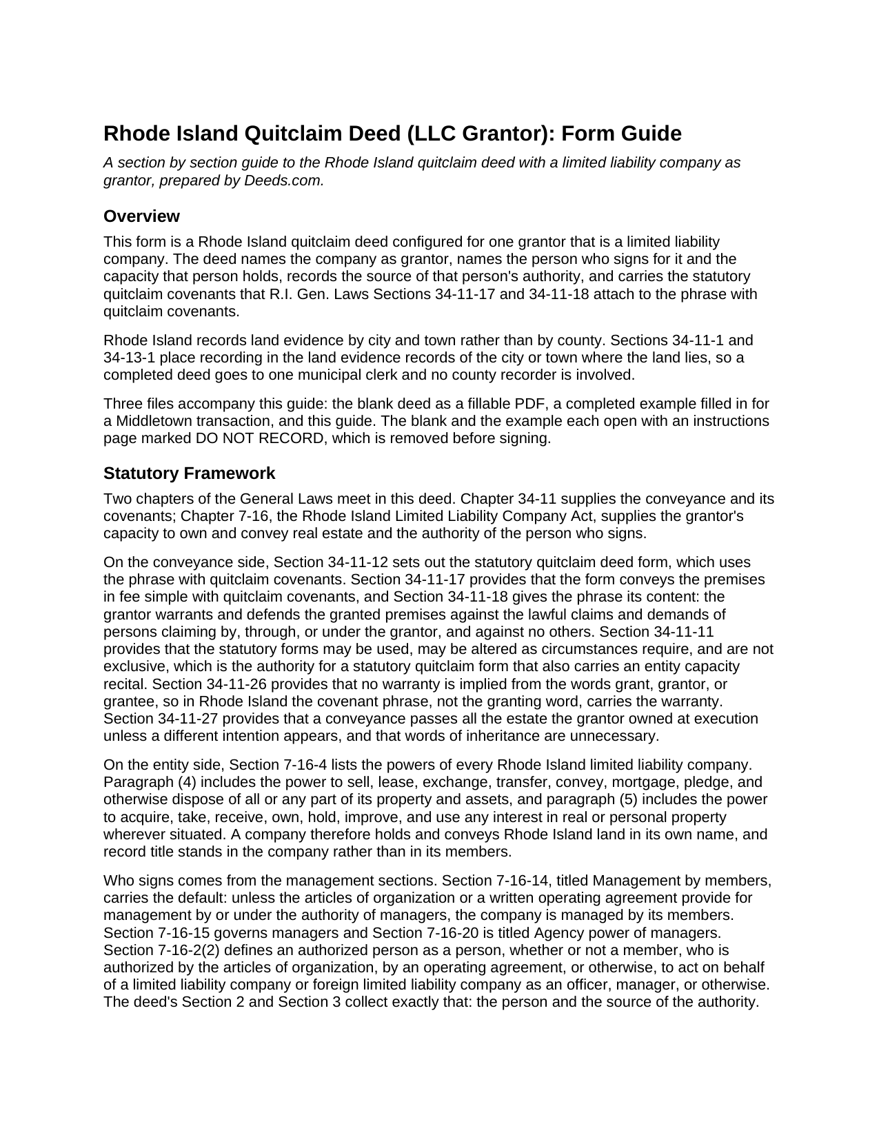 Newport County Quitclaim Deed (LLC Grantor) Guide
