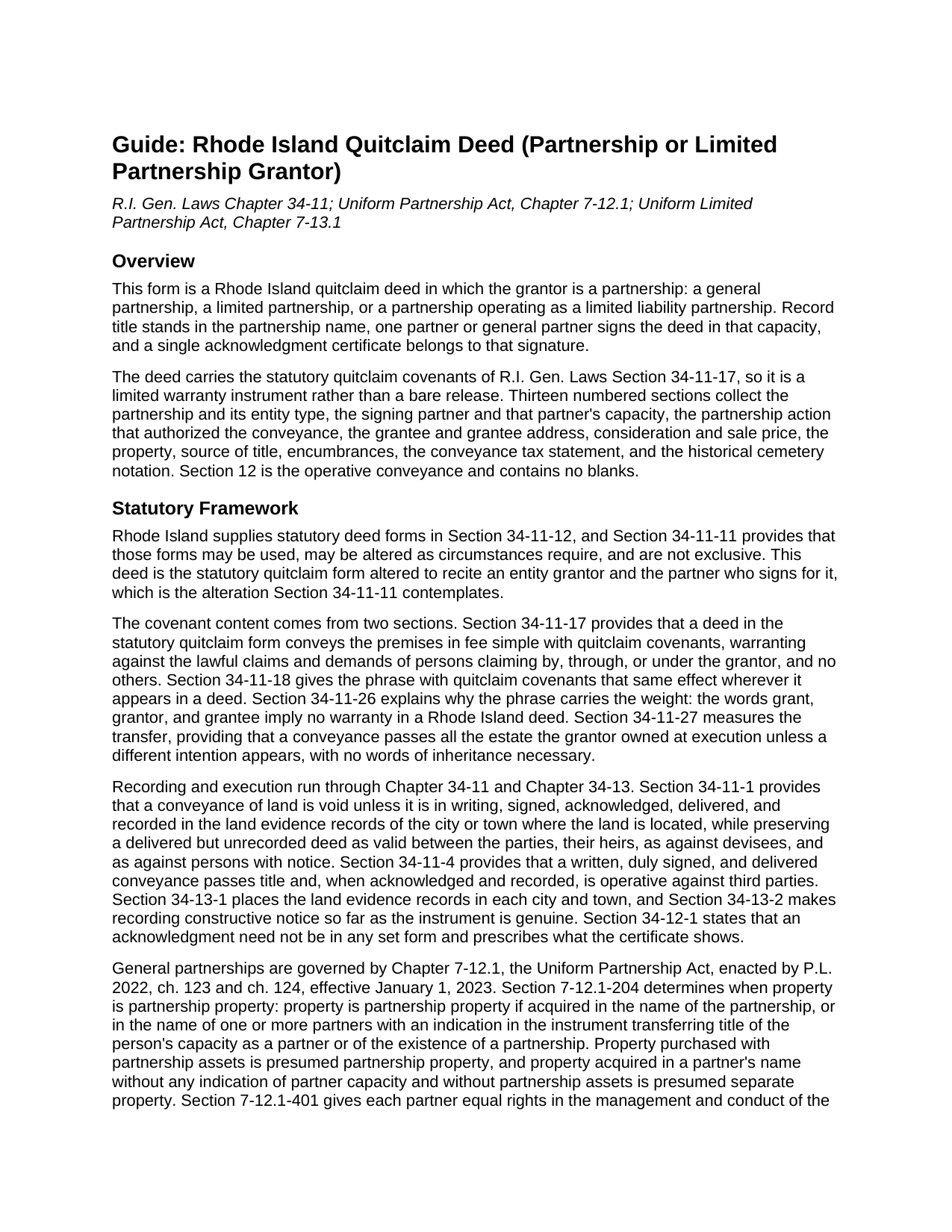 Kent County Quitclaim Deed (Partnership or Limited Partnership Grantor) Guide