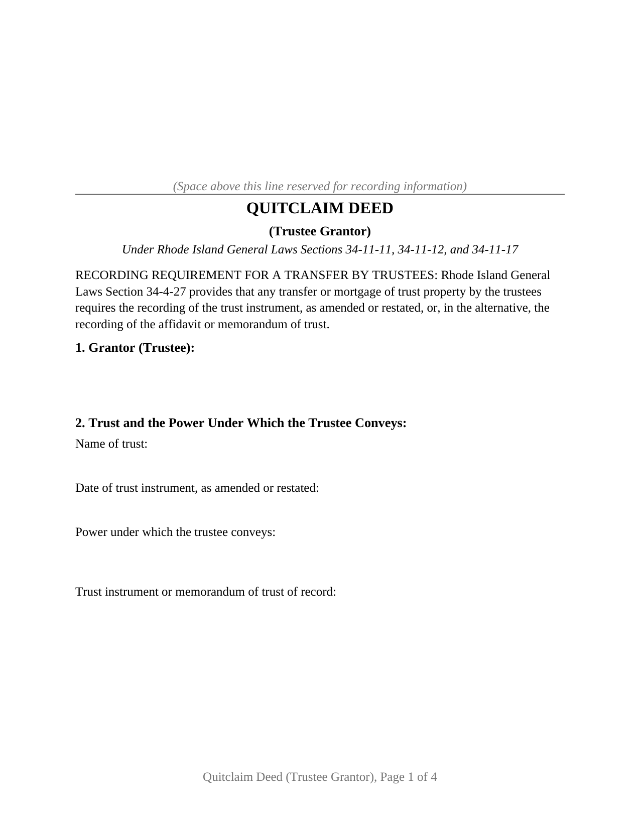 Newport County Quitclaim Deed (Trustee Grantor) Form