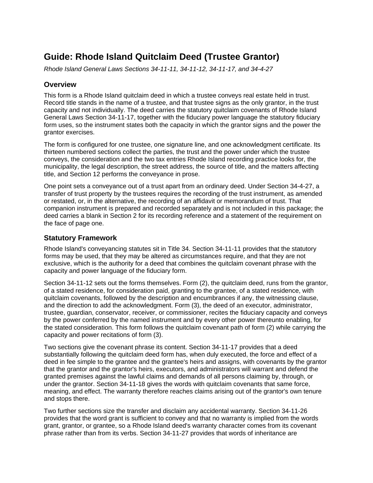 Newport County Quitclaim Deed (Trustee Grantor) Guide