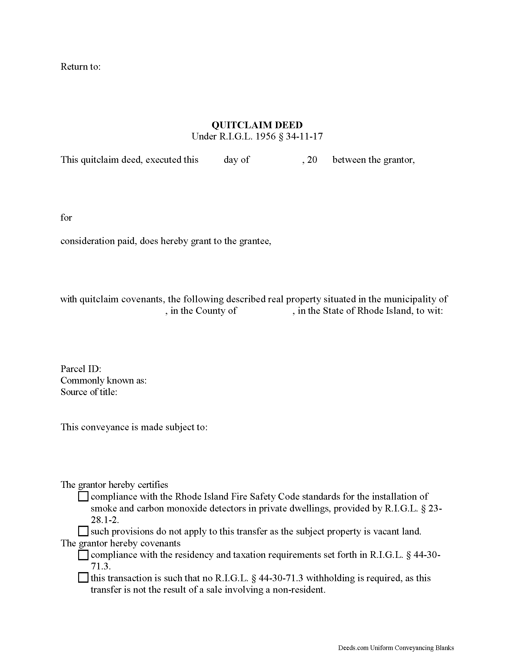 Bristol County Quitclaim Deed Form