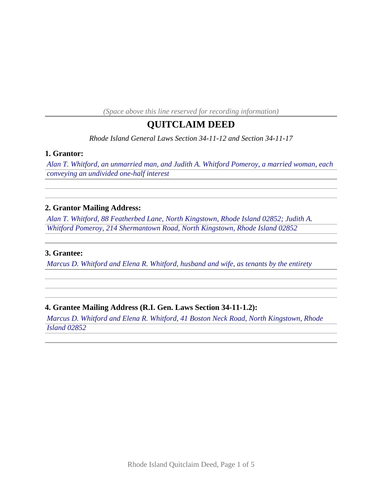 Bristol County Completed Example of the Quitclaim Deed Document