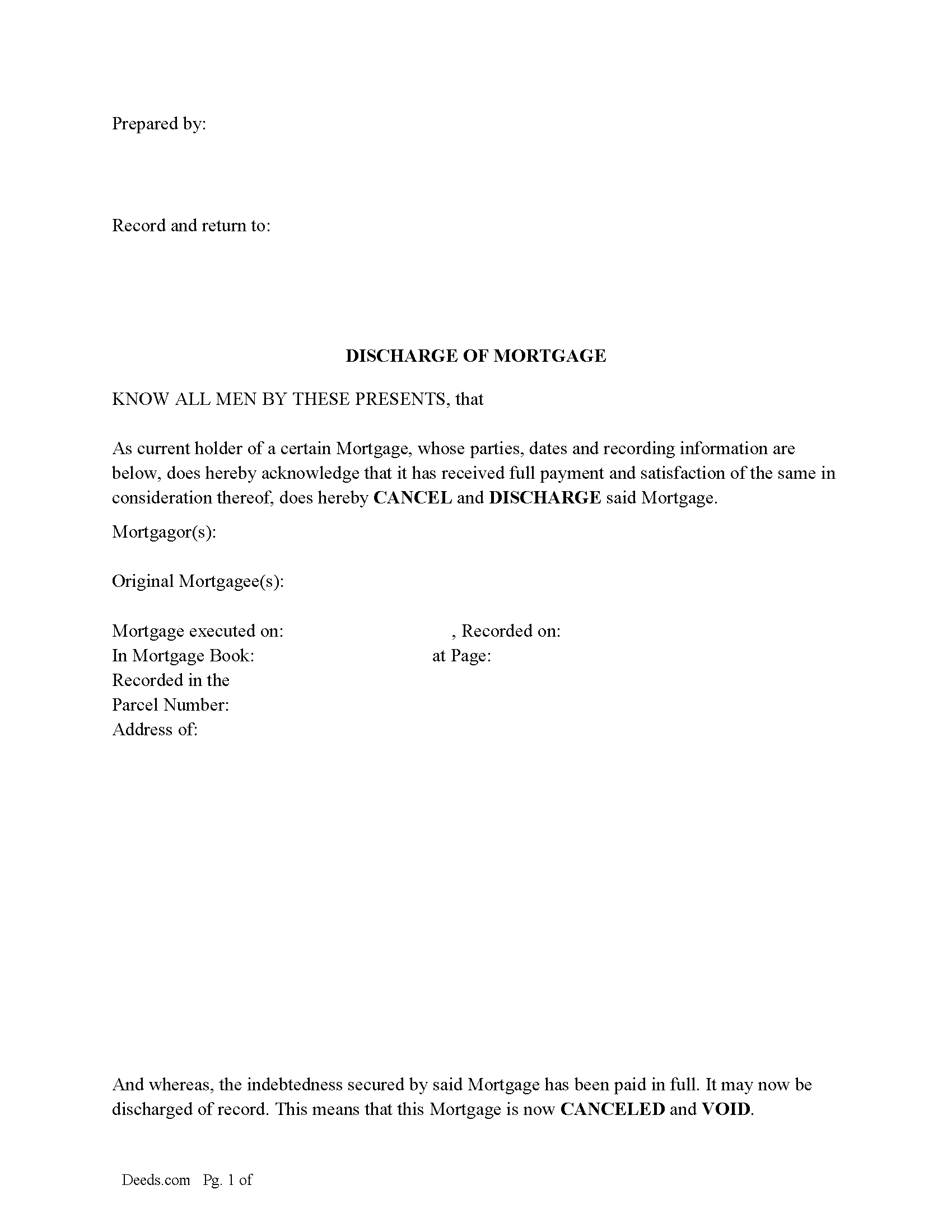 Rhode Island Discharge of Mortgage Image