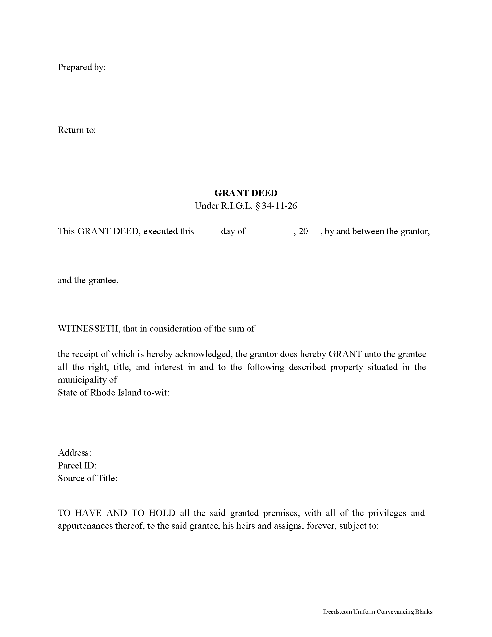 Rhode Island Grant Deed Image
